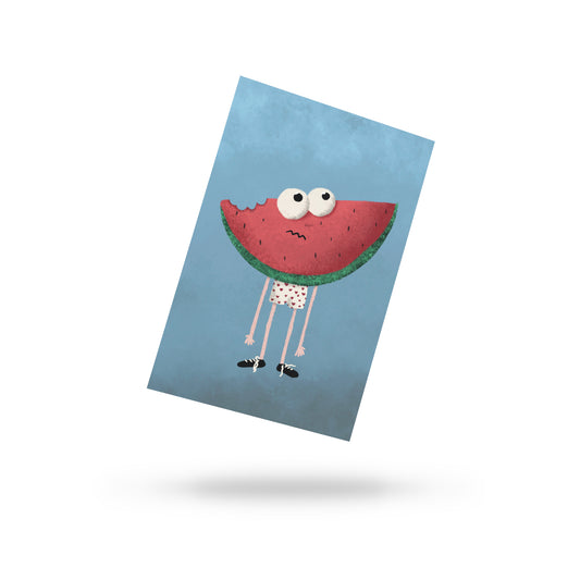 Wassermelone in Shorts Postkarte